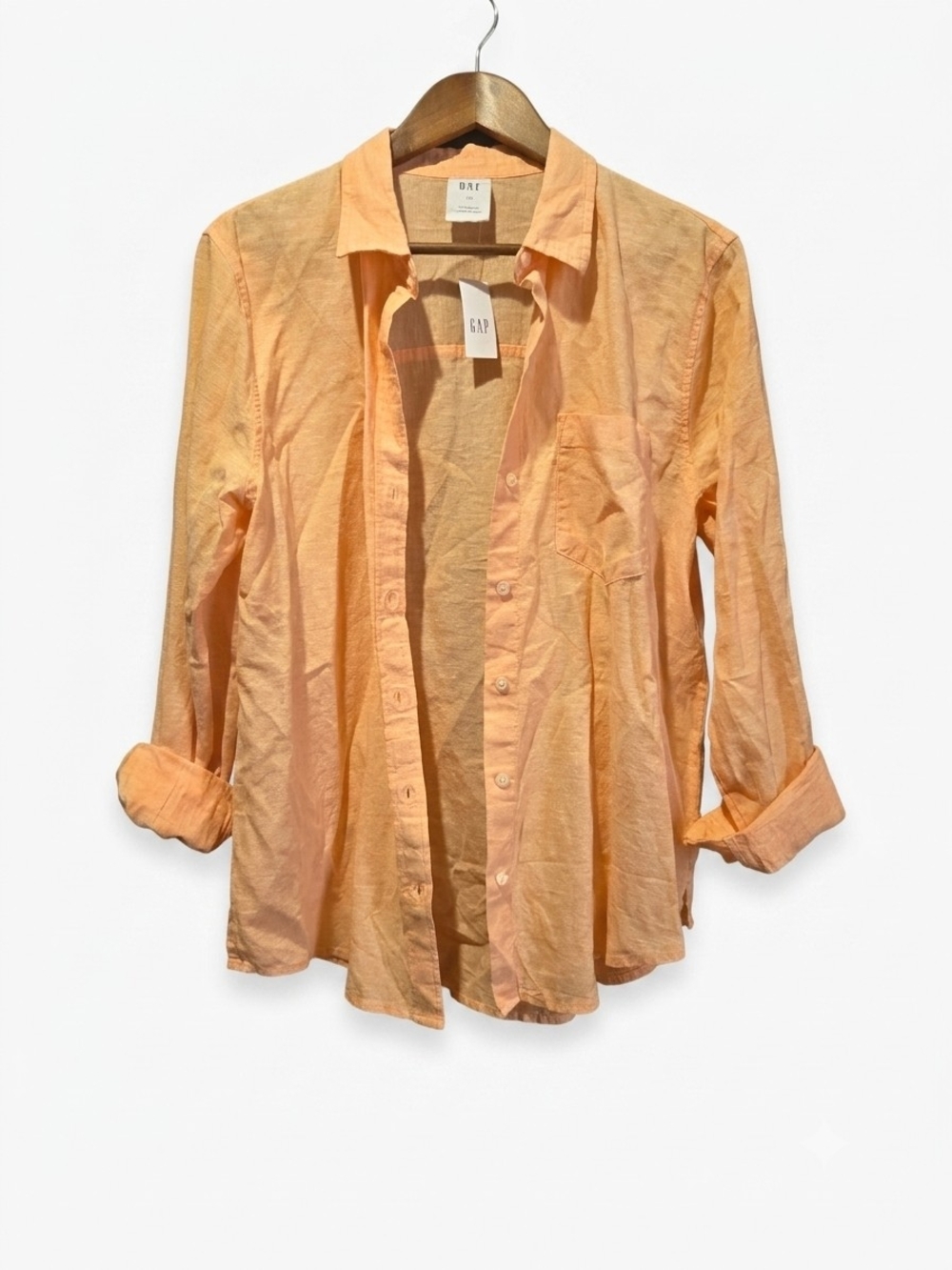 GAP Peach Button-Down Shirt for Women Linen Cotton Blend Size Large - Picture 2 of 4